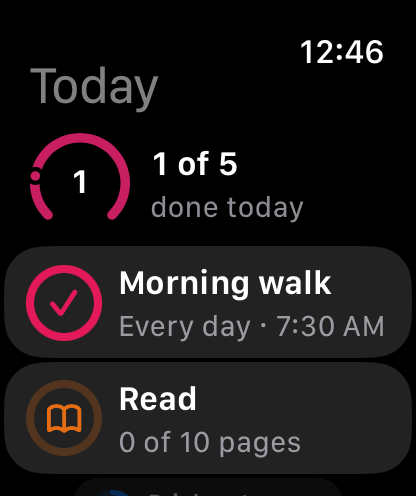Elegant Habits Today progress and habits on Apple Watch